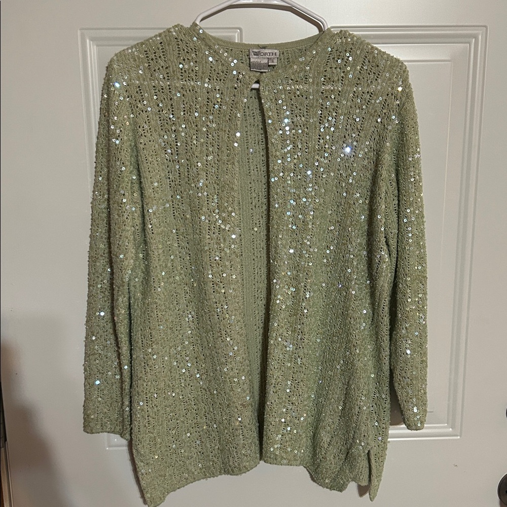 Worth Light Green Sequin silk and cashmere cardigan